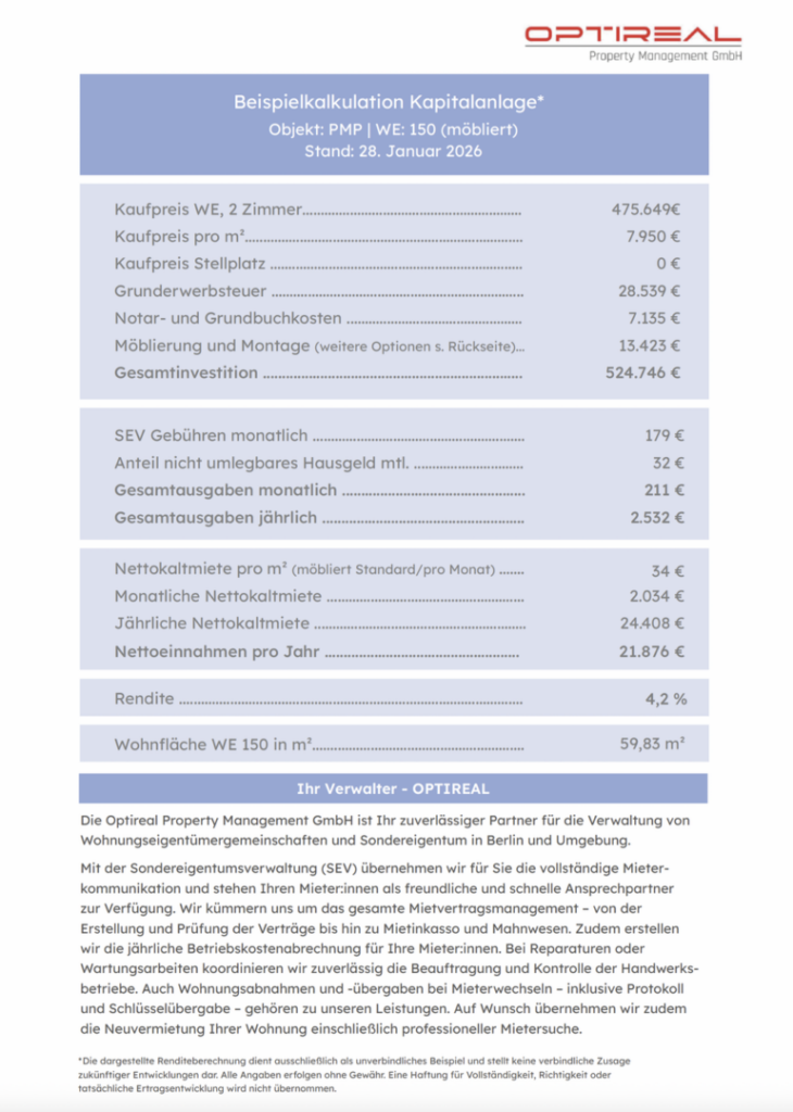 unverbindliches Renditebeispiel für Kapitalanleger